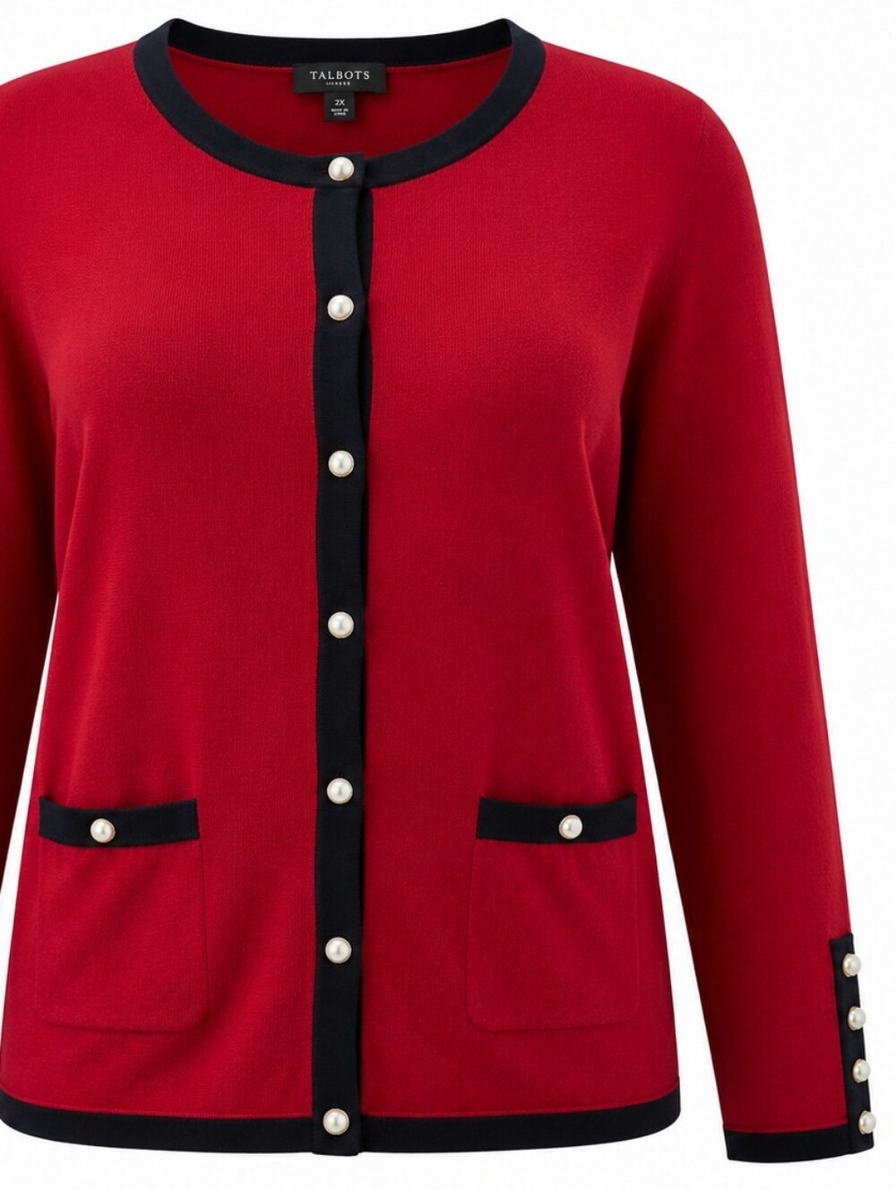 TALBOTS | Red Black Trim Pearl Button Cashmere Blend Cardigan Sweater | 2X